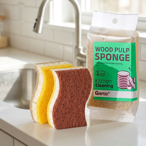 Éponge de nettoyage de cuisine en forme de vague, en pâte de bois, à trois couches, pour le lavage de la vaisselle - Product Image 6