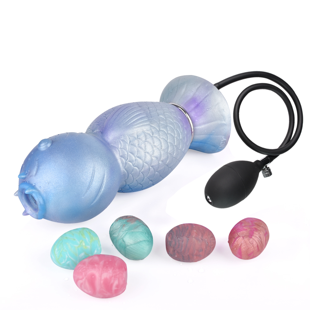 Close up of a liquid silicone egg-laying sex toy its texture inviting touch