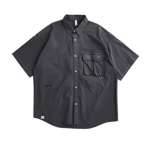 Sabin Custom Logo Quick Dry Ademende Mannen Zomer Licht Rib-Stop Katoen Stretch Pocket Button Up Werk Korte mouwen Shirts