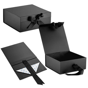 Boîte <span class=keywords><strong>cadeau</strong></span> de luxe en carton noir personnalisée avec rabat magnétique pliable en papier pour chemise <span class=keywords><strong>homme</strong></span> jeans <span class=keywords><strong>anniversaire</strong></span> avec ruban - Product Image 2