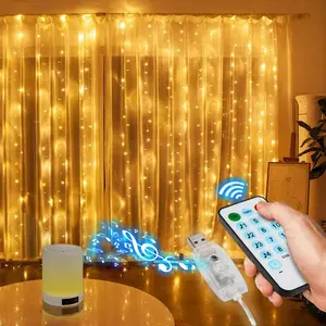 Curtain Lights Led Curtain String Light With Voice Activated USB Powered 300 LED For Christmas Bedroom Deco