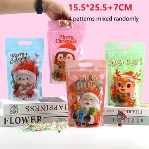 Sacs cadeaux imprimés Joyeux Noël, pochettes verticales avec poignée, emballage plastique alimentaire pour bonbons, sucre, souvenirs - Product Image 2