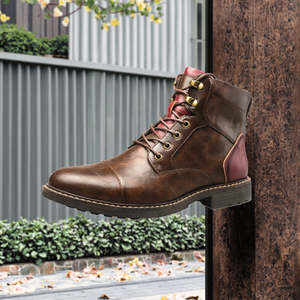 รองเท้าบูทข้อเท้าหนัง PU แบบผูกเชือกสำหรับผู้ชาย สไตล์ใหม่ แฟชั่นฤดูหนาว ระบายอากาศได้ดี กันลื่น ทนทาน เหมาะสำหรับขี่มอเตอร์ไซค์ ขายส่ง - Product Image 3