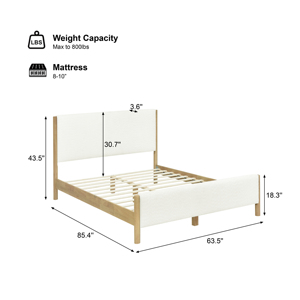 Cama Moderna de Lujo Tapizada en Blanco con Patas de Madera de Caucho, Cama Doble Tamaño Queen - Product Image 3