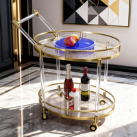 Chariot de service moderne européen antique à 2 niveaux en acier inoxydable et verre acrylique à 4 roues multifonctionnel pour hôtel, cuisine et salle à manger