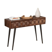 Table console en bois moderne de style mid-century avec 2 tiroirs, design géométrique unique pour salon, entrée, couloir