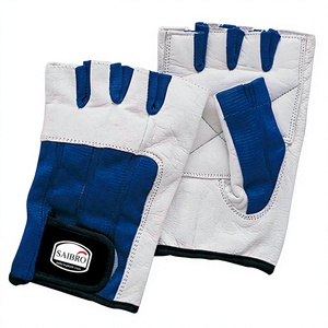 Gants de sport unisexes en cuir Saibro à demi-doigts pour la musculation, fermeture à enfiler, respirants, bleu et blanc - Product Image 3