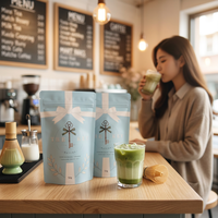 Sachet vide 50g pour poudre de thé vert Matcha biologique de style japonais, de qualité cérémoniale, emballé OEM, en sachet Doypack avec finition métallique