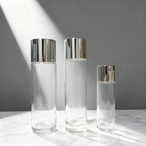 Flacone in Vetro Trasparente Opaco da 150ml, Forma Rotonda Dritta con Spalla Piatta, per Tonico, Essenza, Cosmetici, Confezione per Lozione con Pompa - Product Image 3