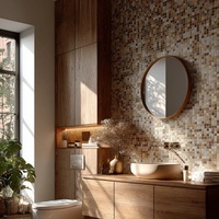Carreaux de mosaïque en marbre à grain de bois jaune moderne, carreaux rectangulaires beiges pour la décoration murale intérieure, résistants à l'eau, épaisseur 8 mm