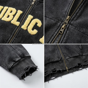 Fabricante OEM de Ropa: Sudadera con Capucha para Hombre con Cremallera, 420 g/m², 100% Algodón, Corte Holgado, Bordado, Lavado Ácido y Efecto Desgastado - Product Image 2