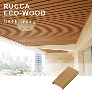 Foshan para Rucca Modern WPC Panel de azulejos de techo de madera 100*25mm PVC decoración Interior Guangdong techo de madera moderno con tira S - Product Image 1