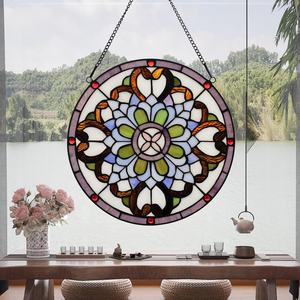 Panel Decorativo de Vidrio Estampado Hecho a Mano de 12 Pulgadas, Estilo Moderno Abstracto Azul, Estructura Sólida, Atrapasoles para Colgar en la Pared de la Sala de Estar - Product Image 5