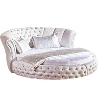 Ensemble de meubles de lit double blanc au design moderne, lit rond en cuir taille king