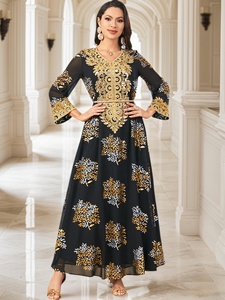 Nouvelle robe longue musulmane en or Emed, nouveaux vêtements pour femmes, Moyen-Orient, transfrontalier, robe indonésienne malaise, robes printemps été - Product Image 1