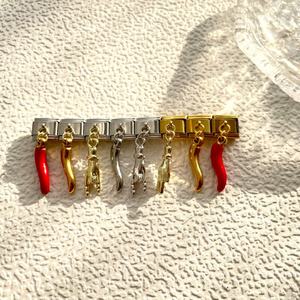 Italian Link <b>Bracelet</b> Interchangeable Modular Dangle Charms Stainless Steel Red Horn and Hand <b>Lucky</b> Protection Christmas - Product Image 1