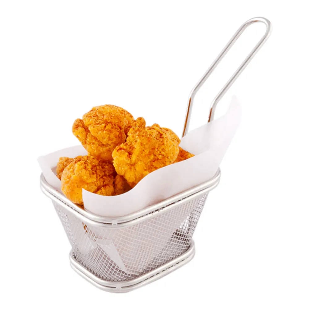 Durable metal mesh mini frying chicken legs serving basket french fries holder for chips chicken