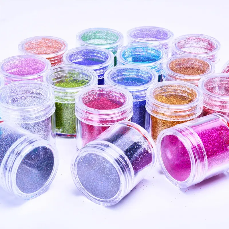 Grosir 10ml/jar ekstra halus 0.2mm bubuk glitter kuku gel kuku bubuk glitter akrilik 21 warna