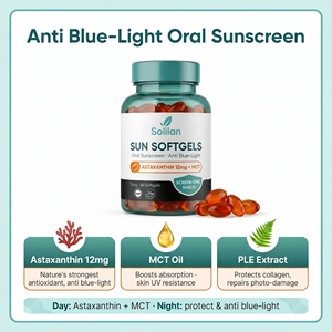 <span class=keywords><strong>Anti</strong></span>-lumière bleue Astaxanthine 12mg Gélules molles + Huile MCT + PLE Protection solaire intérieur-extérieur 60 unités Compatible végétalien - Product Image 1