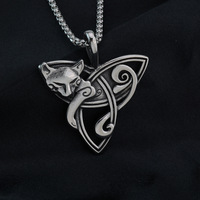 Collier avec pendentif Viking Celtic Knot Fox en acier inoxydable rétro nordique classique pour hommes