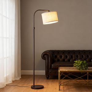 Minimalist Floor <b>Lamp</b> Iron Body Off White Shade Adjustable Height LED Light Source E26 Base For Living Room Bedroom <b>Office</b> - Product Image 1