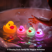 Lindo juguete de baño de pato con luz LED intermitente en forma de corazón de San Valentín, patito flotante con luces en estilos de pirata, alpaca y unicornio para bebés y niños en la bañera.