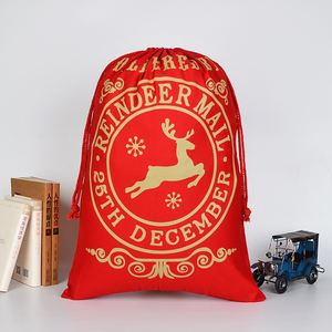 Sac de Noël en toile rouge et or avec rennes et motif Père Noël, sac cadeau promotionnel du <span class=keywords><strong>25</strong></span> décembre, sac de Père Noël à prix d'usine - Product Image 1