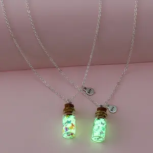 Papillon coeur étoile paillettes lumineuses bouteille pendentif BFF colliers d'amis pour filles amitié bijoux cadeaux
