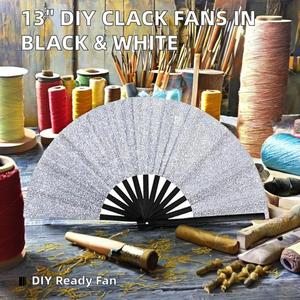 Éventails pliants artisanaux de 33 cm, vierges pour sublimation, en polyester et plastique, blanc et noir, motif dessin animé traditionnel chinois - Product Image 2