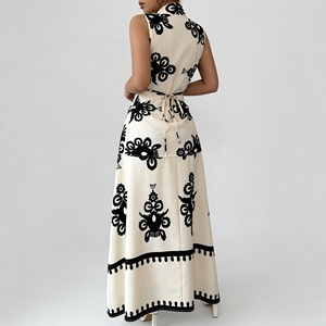Nuovo Arrivo: Abito Lungo da Donna Senza Maniche con <span class=keywords><strong>Colletto</strong></span>, Stampa Etnica, Vita Avvolta, per Ufficio e Feste - Product Image 3