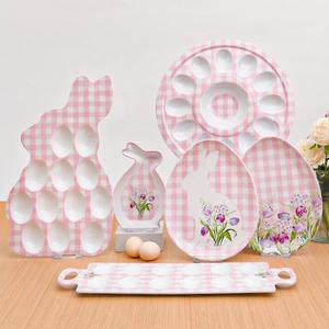 Plato de Melamina Rosa Personalizado de Diseño Moderno, Ecológico, Duradero y Fácil de Limpiar, Juego de <span class=keywords><strong>Vajilla</strong></span> con Forma Irregular de Huevo de Pascua para Fiestas - Product Image 2