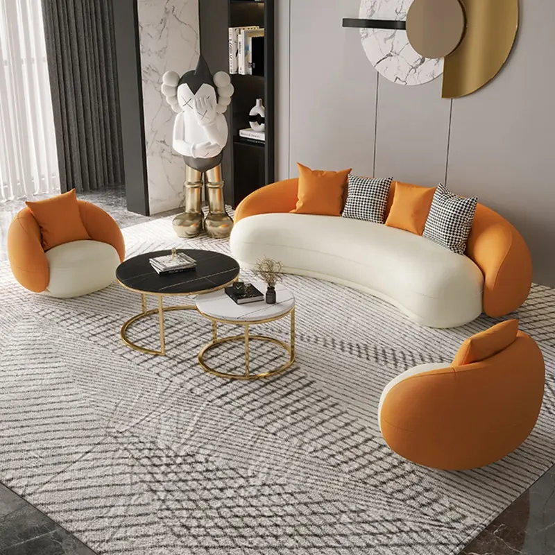 hot sales Modern moon shape velvet sofa set couch living room creative fabric or leather sofas for villa home hotel furniture