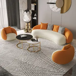 Hot Sales Modern Moon Shape Velvet Sofa Set Couch Living Room Creative Fabric Or Leather Sofas For Villa Home Hotel Furniture