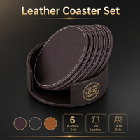 Lot de sous-verres ronds en cuir PU personnalisables avec support, vierges pour sublimation, fournisseur chinois, vente en gros OEM