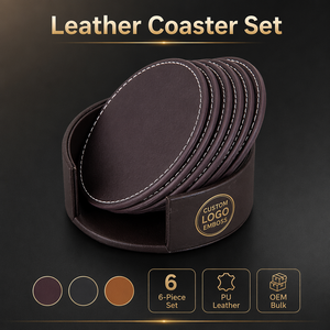 Bulk Cup China Supplier Sublimation Blanks Custom Round Pu Leather <strong>coaster</strong> <strong>Set</strong> Customized with Holder OEM Bulk Wholesale - Product Image 1