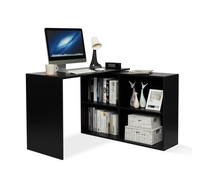 Bureau en forme de L, 360 directions de rotation, 106x106x75 cm, bureau d'angle, poste d'ordinateur noir pour étude de jeu, bureau à domicile