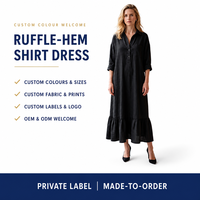 Robe chemise personnalisée pour femme à volants, col en V, manches longues, coupe ample, texture froissée, fabricant OEM ODM