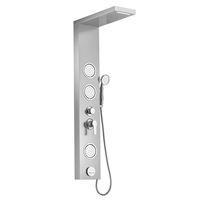 Colonne de douche murale thermostatique de luxe moderne en acier inoxydable brossé avec barre coulissante et fonction pluie pour salle de bain