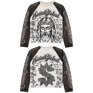 Magliette da Uomo Personalizzate con Stampa Digitale, 100% Cotone, Maniche Raglan, Tessuto Waffle, Maniche Lunghe, Grafiche Streetwear, Oversize, Termiche - Product Image 3