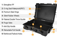 Mallette de protection robuste et grande en plastique étanche pour outils, avec roulettes et doublure intérieure personnalisée, idéale pour les professionnels (OEM)