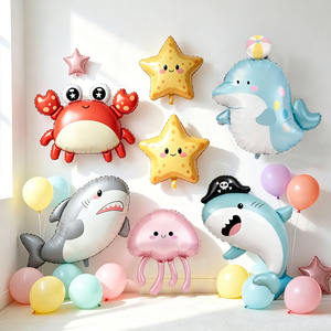 Ballons en aluminium animaux marins personnalisables <span class=keywords><strong>DIY</strong></span>, auto-gonflables, en forme de dessins animés pour l'organisation d'activités de la Journée des enfants - Product Image 1