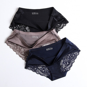 Sous-vêtements sexy en satin de soie glacée <span class=keywords><strong>Culotte</strong></span> en dentelle sans couture pour femmes de grande taille <span class=keywords><strong>Culotte</strong></span> de tous les jours Teinte unie pour femmes de grande taille - Product Image 4