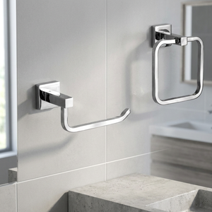Ensemble d'accessoires de salle de bain modernes en acier inoxydable étanche à fixer au mur : porte-serviettes et anneau porte-serviettes - Product Image 1