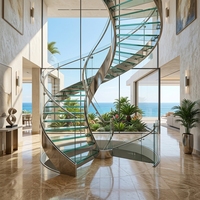Escalier incurvé Tanlong, design moderne d'escalier en verre, garde-corps en verre sans cadre