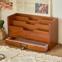 Caja de Almacenamiento de Madera Vintage para Escritorio, Organizador de Archivos y Suministros de Oficina