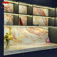 Comptoirs en Quartzite Arc-en-ciel Moderne de Luxe, Effet Bookmatch, Rétroéclairés, pour Décoration Murale, Îlot de Cuisine, Salle de Bain, Extérieur et Salle à Manger