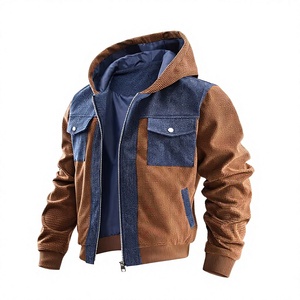 Men's Hooded Bomber Jacket Coated Corduroy Patchwork Color Blocking Waterproof Windproof Breathable Zipper Front Pockets Winter - Product Image 1