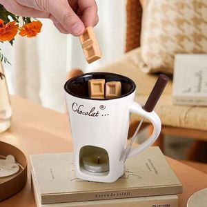 แก้วกาแฟ หม้อไฟฟ้า ไอศกรีม ชีสละลาย เตาอบ ถ้วยเซรามิกสำหรับฟองดู พร้อมส้อม ดีไซน์ใหม่ แก้วนมช็อกโกแลตร้อน เทียนสร้างสรรค์ - Product Image 4