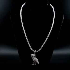 Collar con colgante de búho totalmente engastado con moissanita, estilo hip hop vintage, cadena tipo tenis, regalo de aniversario, joyería de moda - Product Image 2