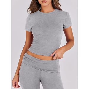 Ensemble de détente FOXA pour femme, 2 pièces, legging évasé à revers et crop top, tenue décontractée Y2K, ensemble de survêtement assorti, tenue de yoga - Product Image 5